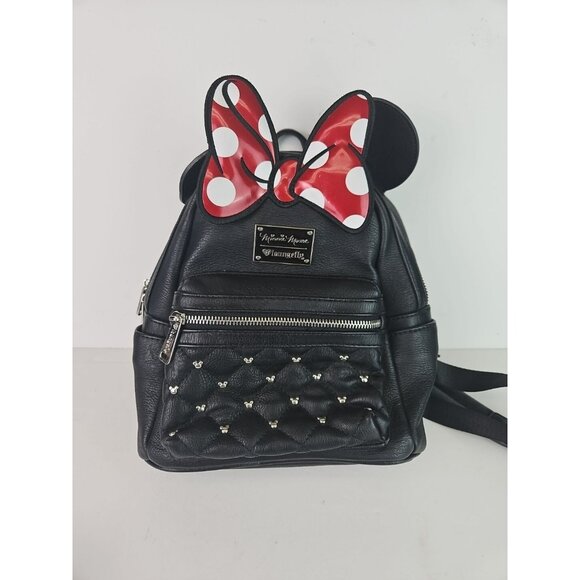 Minnie Mouse Ears & Bow Disney Loungefly Mini Backpack Polka Dots & Mickey Purse - Picture 1 of 11